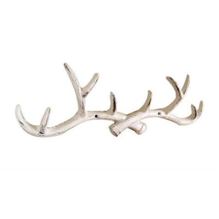 Handcrafted Model Ships 15 in. Whitewashed Cast Iron Antler Wall Hooks K-0962-W